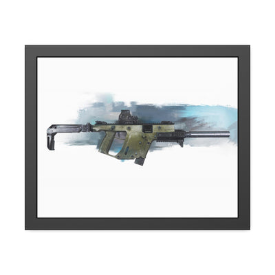 The Vindicator - Suppressed SMG Painting - Blue Background - Black Frame - Value Collection