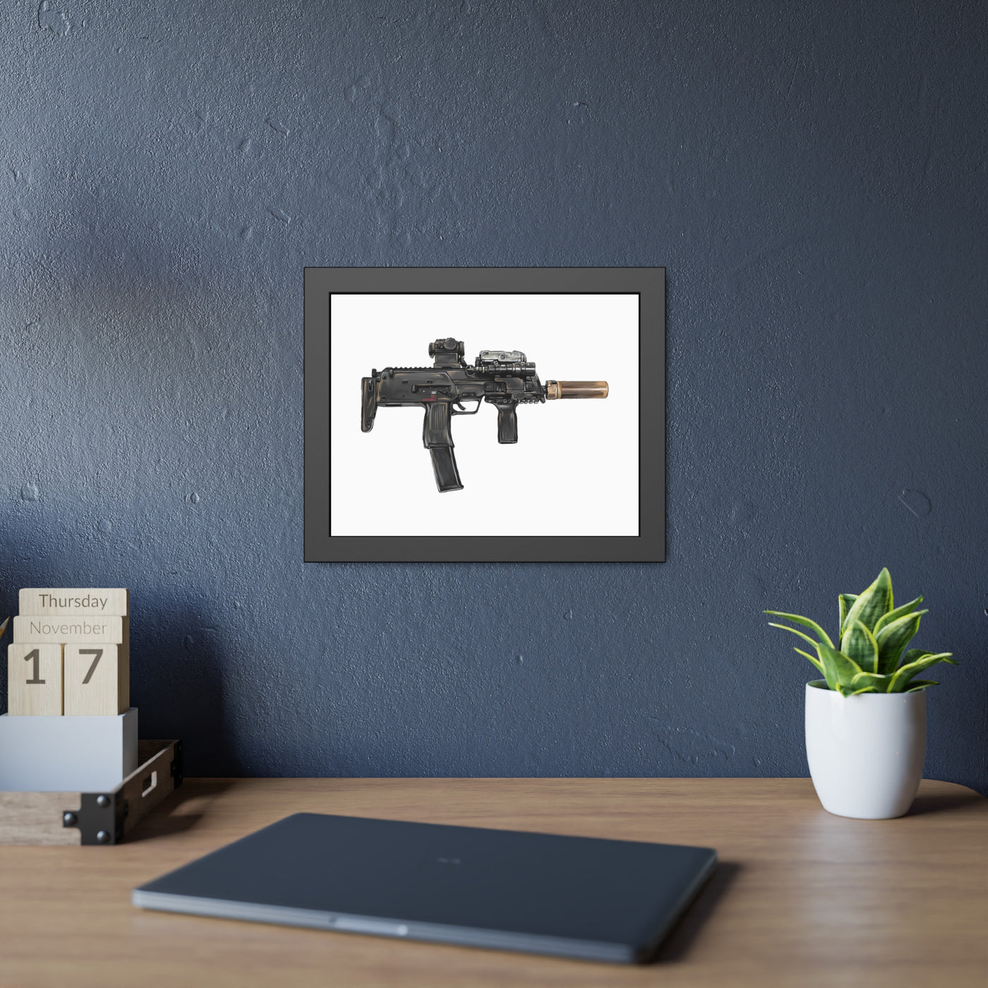 German 4.6x30mm Sub Machine Gun Painting - Just The Piece - Black Frame - Value Collection