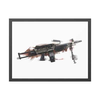 Belt-Fed 5.56x45mm Light Machine Gun Painting - Red Background - Black Frame - Value Collection