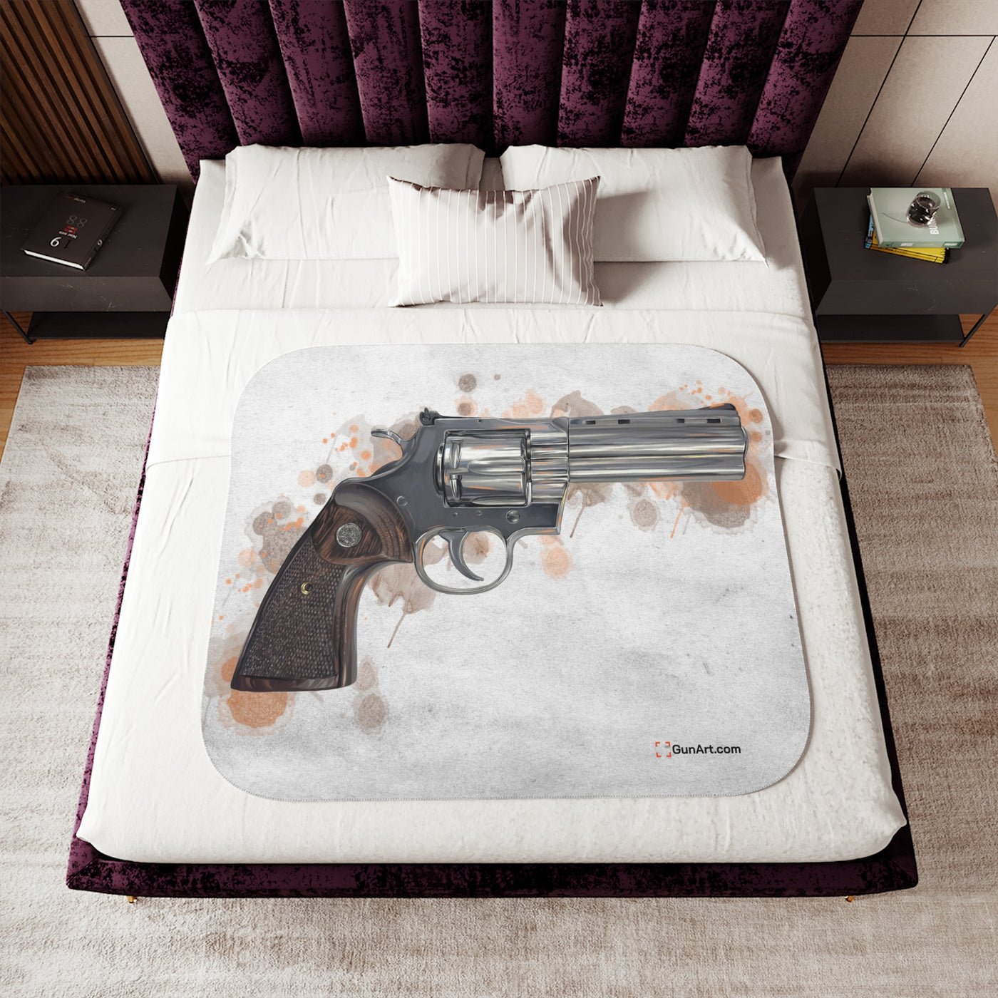 Wood & Stainless .357 Magnum Revolver Sherpa Blanket - Orange Background