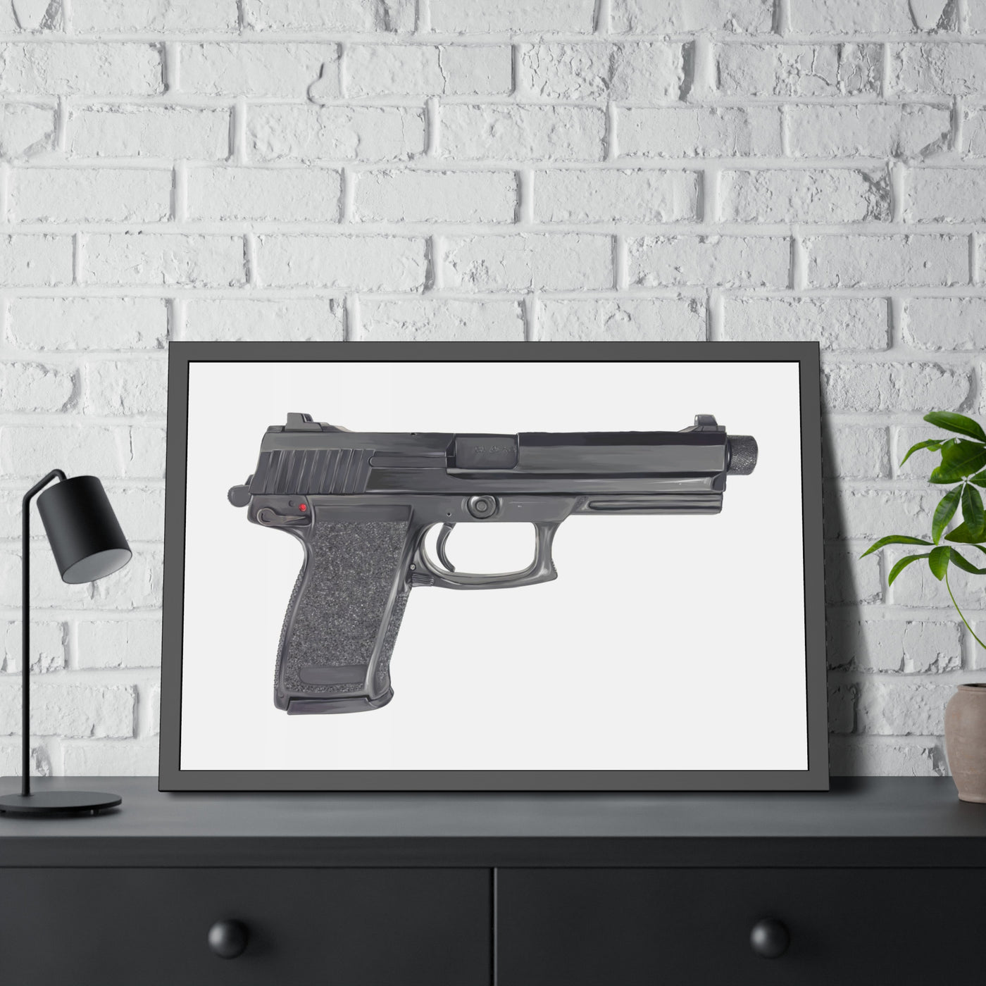 Tactical .45 ACP Poly Pistol Painting - Just The Piece - Black Frame - Value Collection