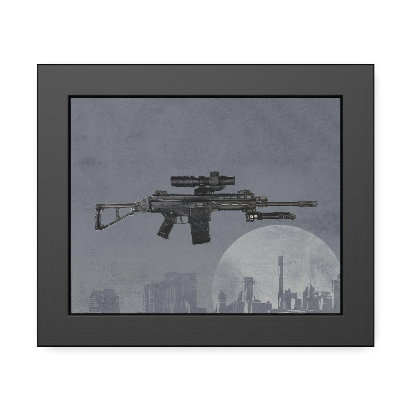 The Urban Sniper Painting - Grey Background - Black Frame - Value Collection