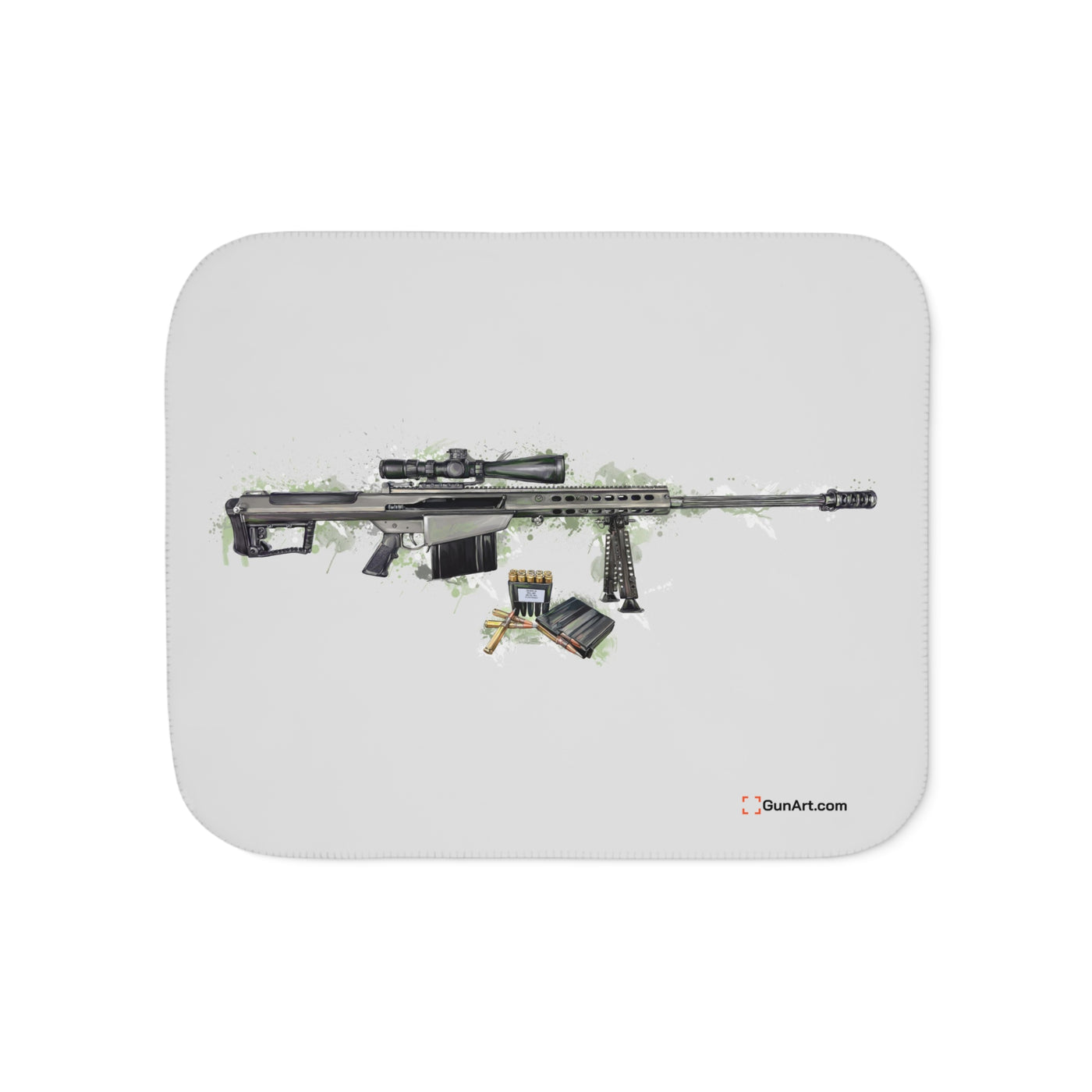 The Long-Range Legend - .50 Cal BMG Rifle Sherpa Blanket - Green Background