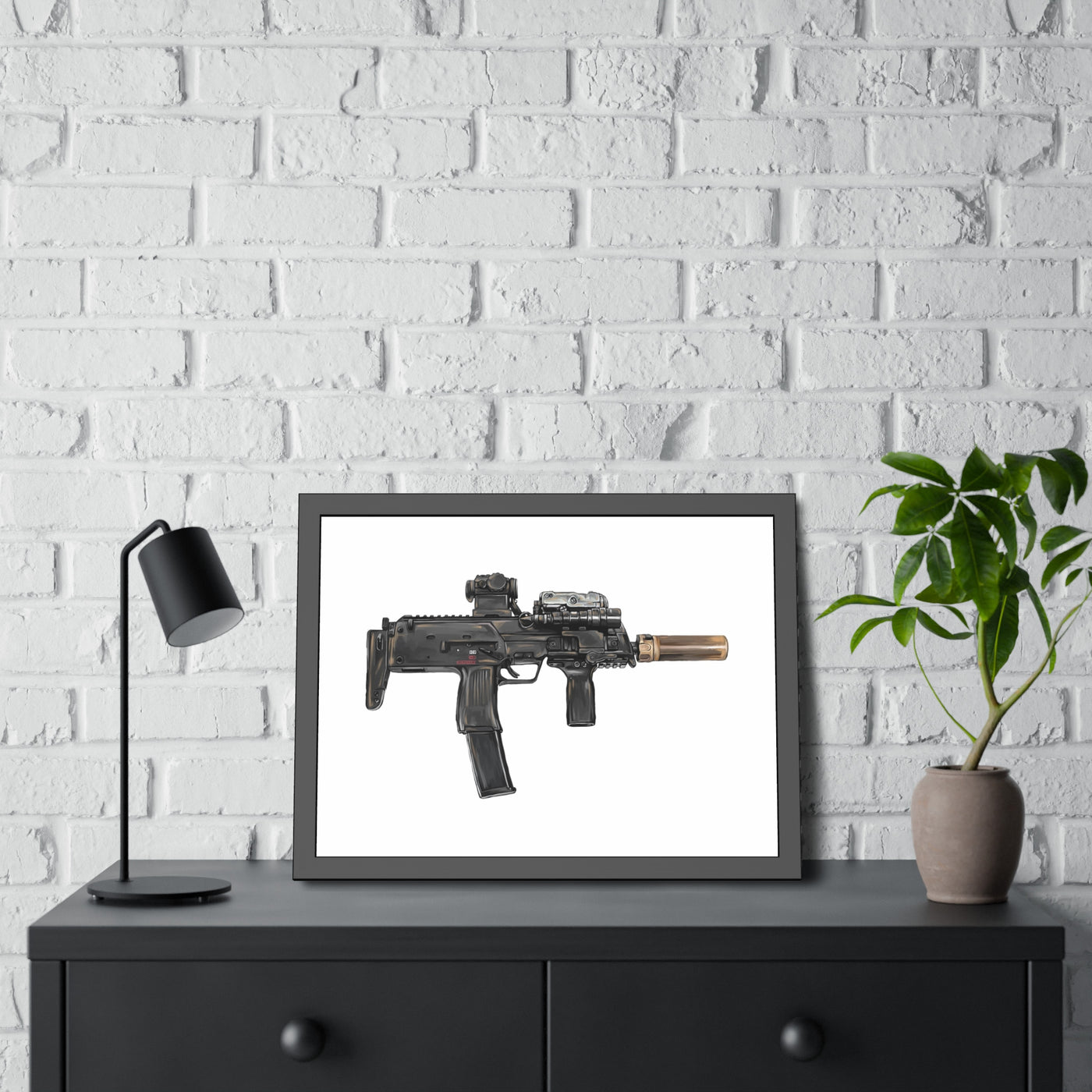 German 4.6x30mm Sub Machine Gun Painting - Just The Piece - Black Frame - Value Collection