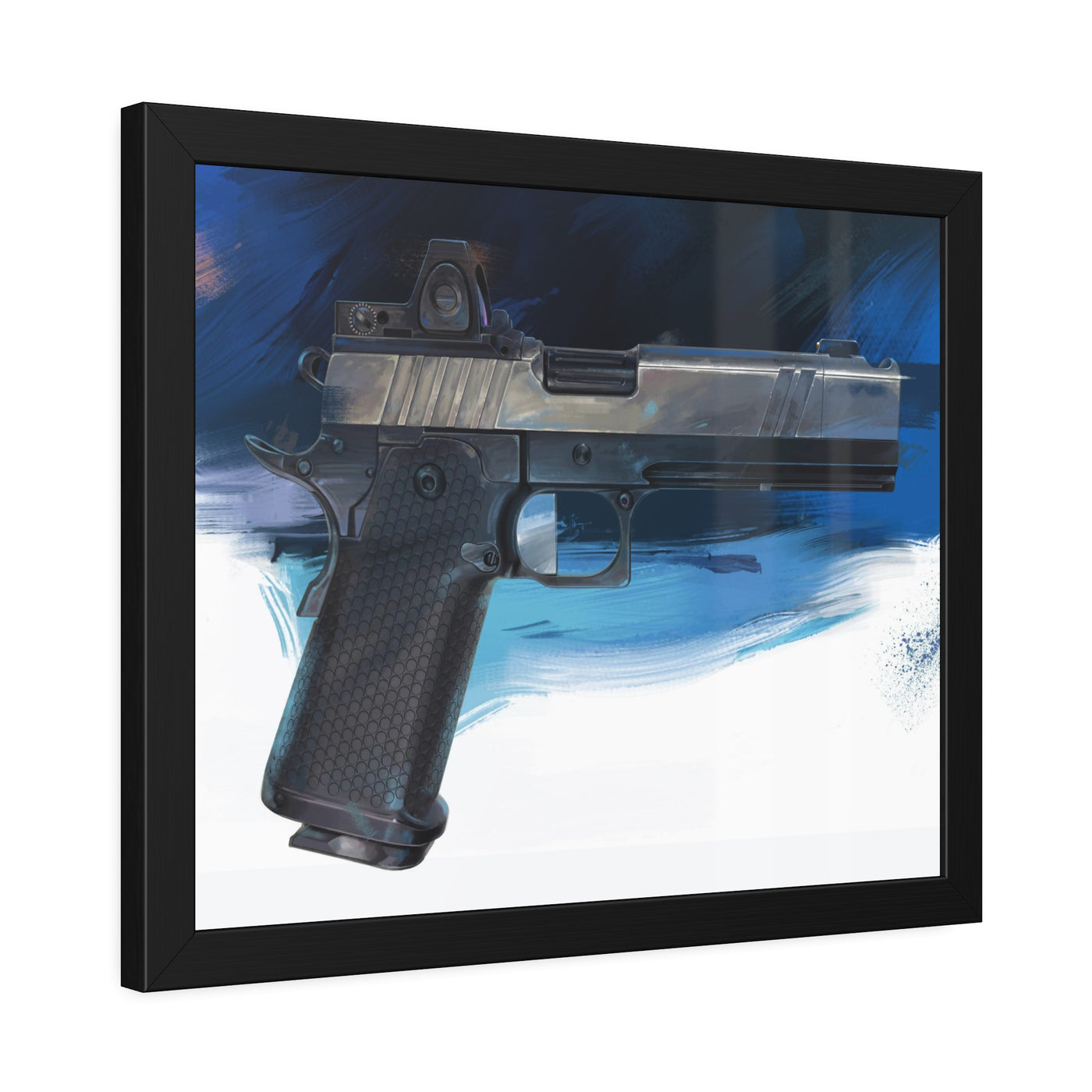 2011 Charlie - Pistol Painting - Dark Blue Background - Black Frame - Value Collection