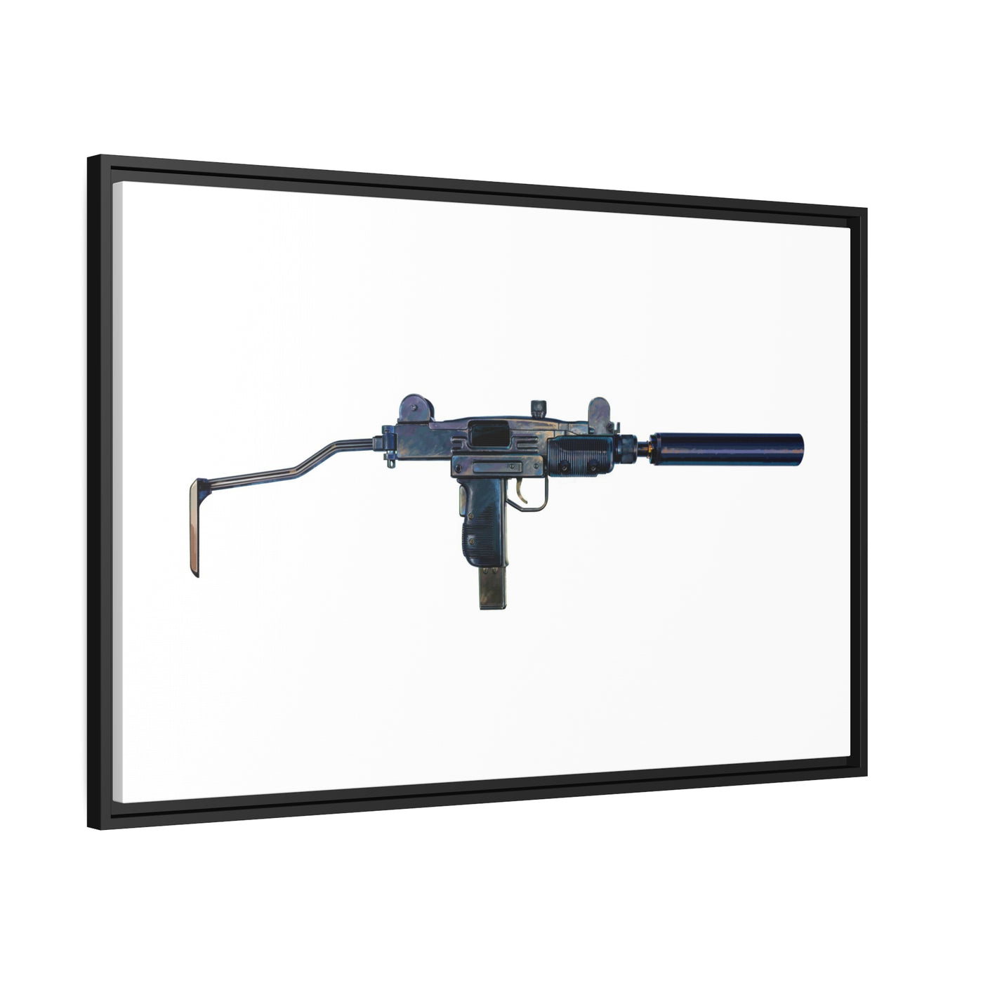 The Miniature Menace - Full Auto Subgun Painting - Just The Piece - Black Framed Wrapped Canvas - Value Collection