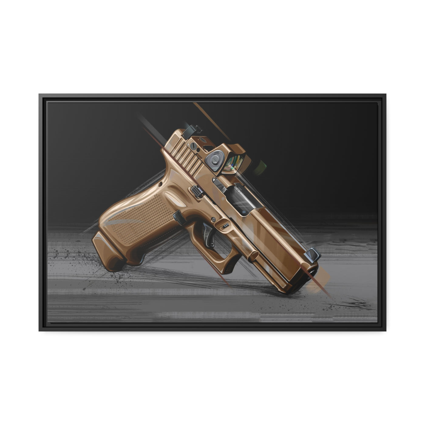 The Last Resort - OG Tan Poly Pistol Painting - Black Framed Wrapped Canvas - Value Collection