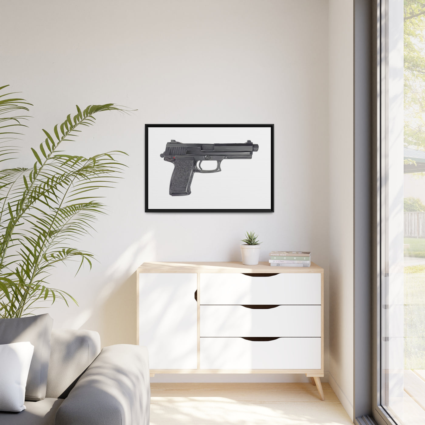 Tactical .45 ACP Poly Pistol Painting - Just The Piece - Black Framed Wrapped Canvas - Value Collection