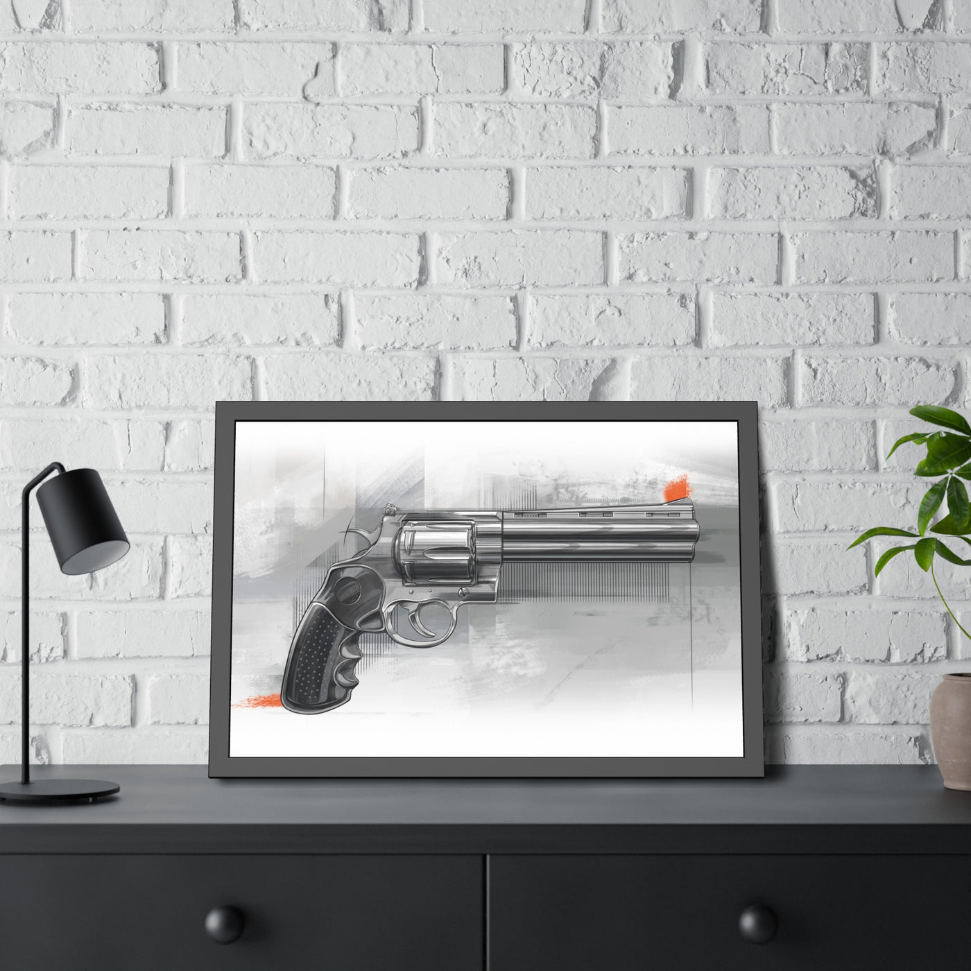 Stainless .44 Mag Revolver Painting - Black Frame - Value Collection