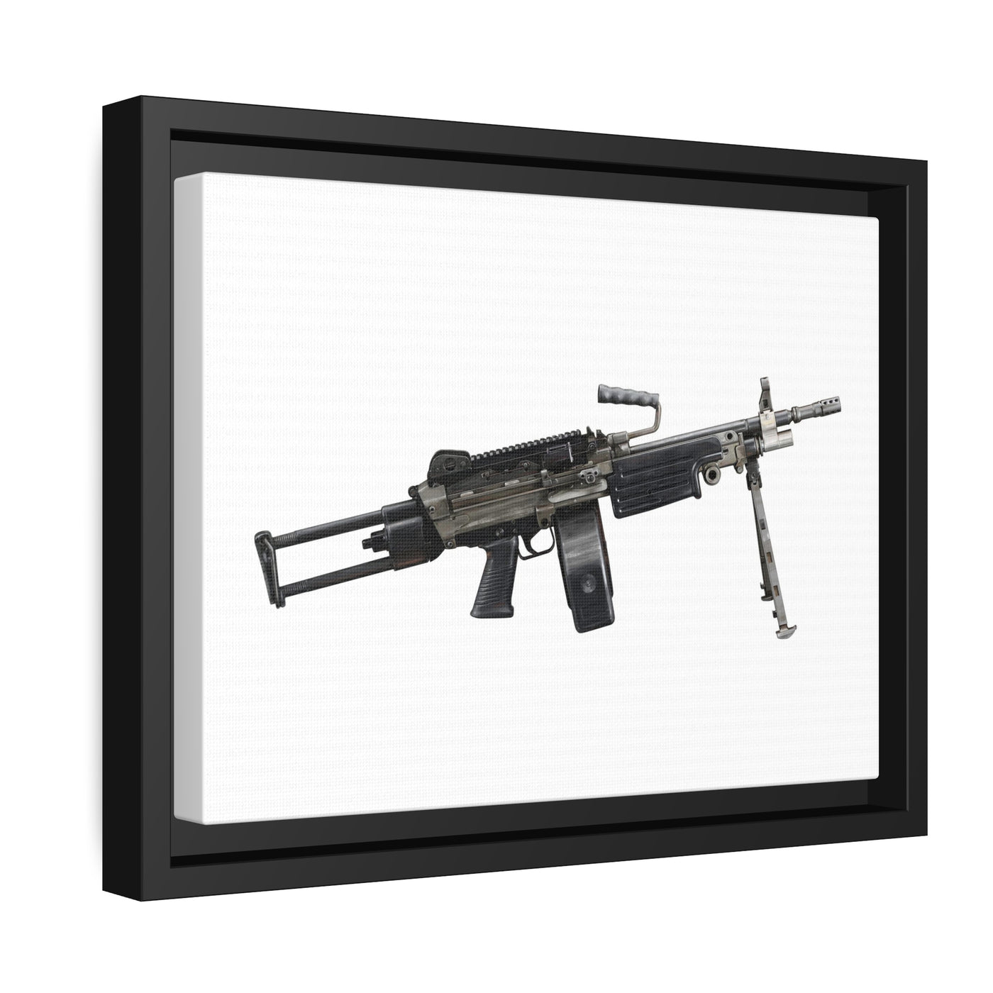 Belt-Fed 5.56x45mm Light Machine Gun Painting - Just The Piece - Black Framed Wrapped Canvas - Value Collection