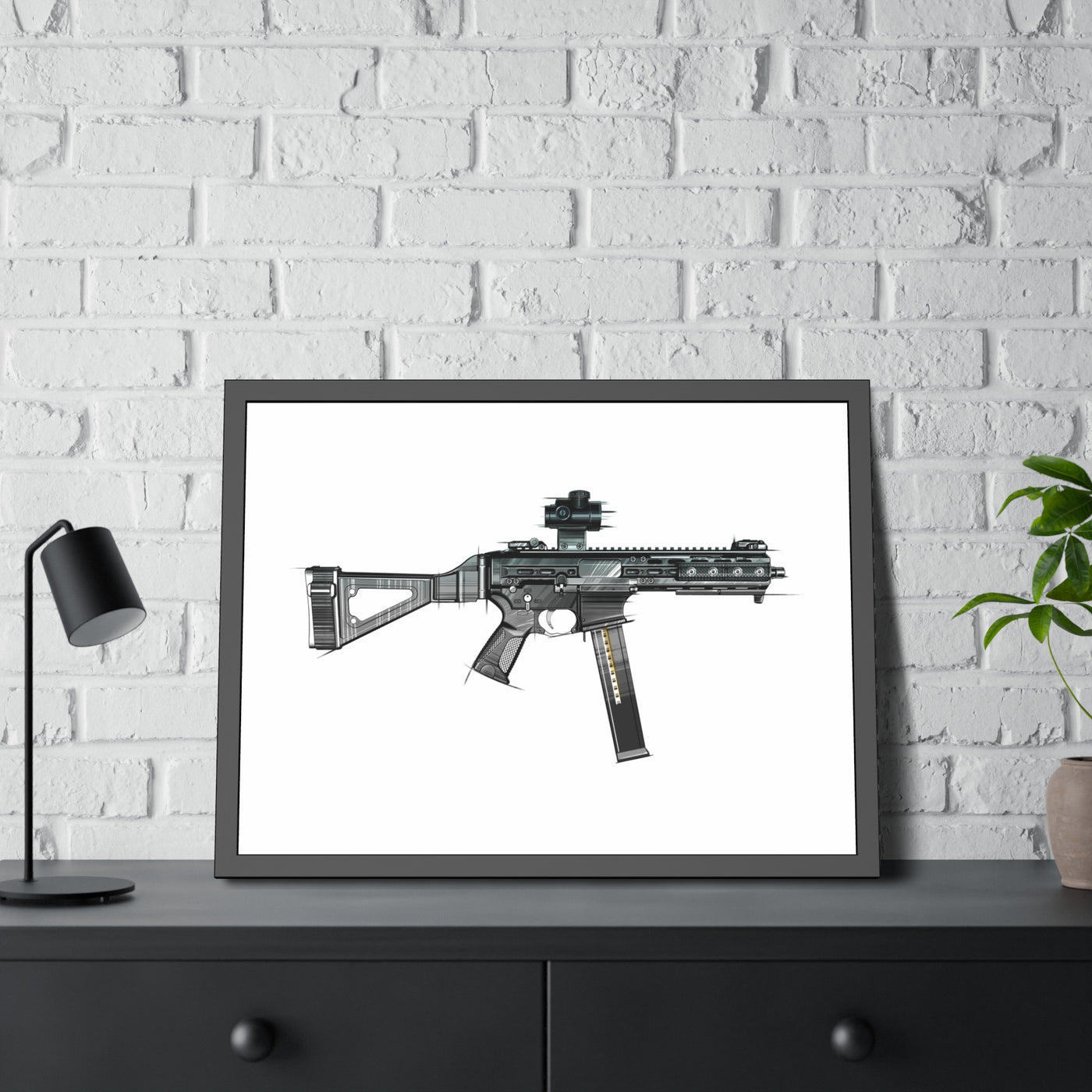 .45 Cal SMG Painting - Just The Piece - Black Frame - Value Collection