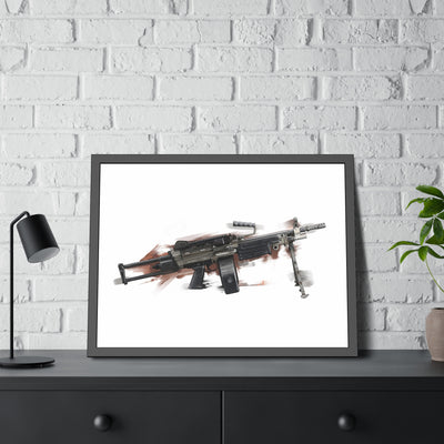 Belt-Fed 5.56x45mm Light Machine Gun Painting - Red Background - Black Frame - Value Collection