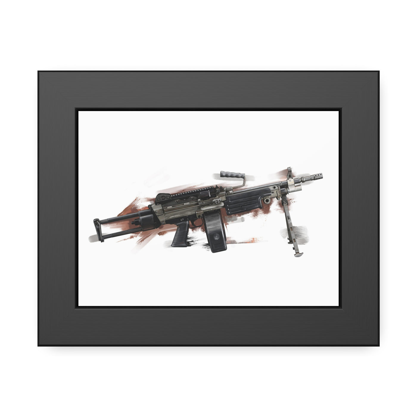 Belt-Fed 5.56x45mm Light Machine Gun Painting - Red Background - Black Frame - Value Collection