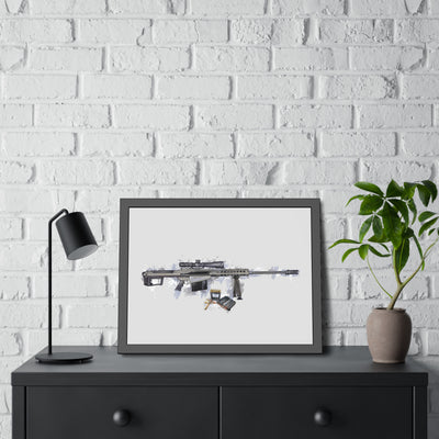 The Long-Range Legend - .50 Cal BMG Rifle Painting - Blue Accents - Black Frame - Value Collection