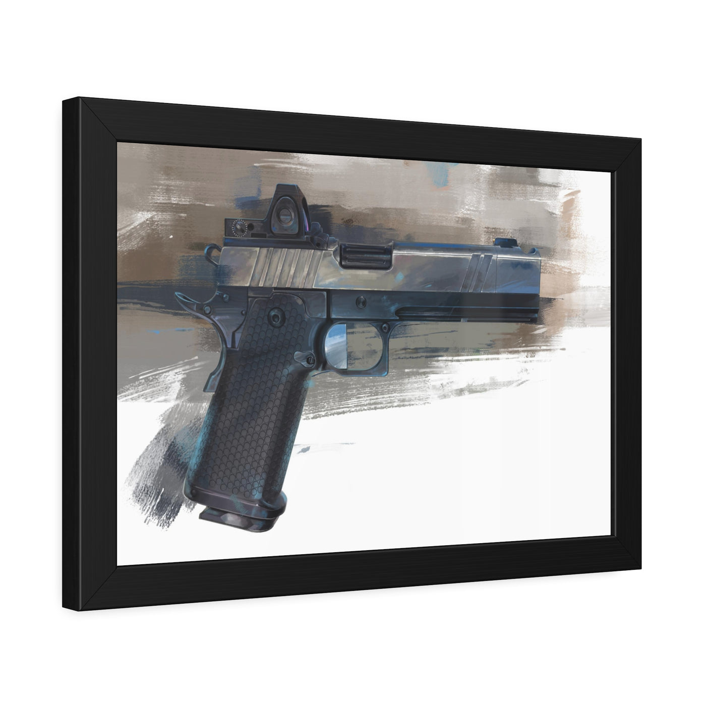 2011 Charlie - Pistol Painting - Brown Background - Black Frame - Value Collection