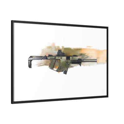 The Vindicator - Suppressed SMG Painting - Yellow Background - Black Framed Wrapped Canvas - Value Collection