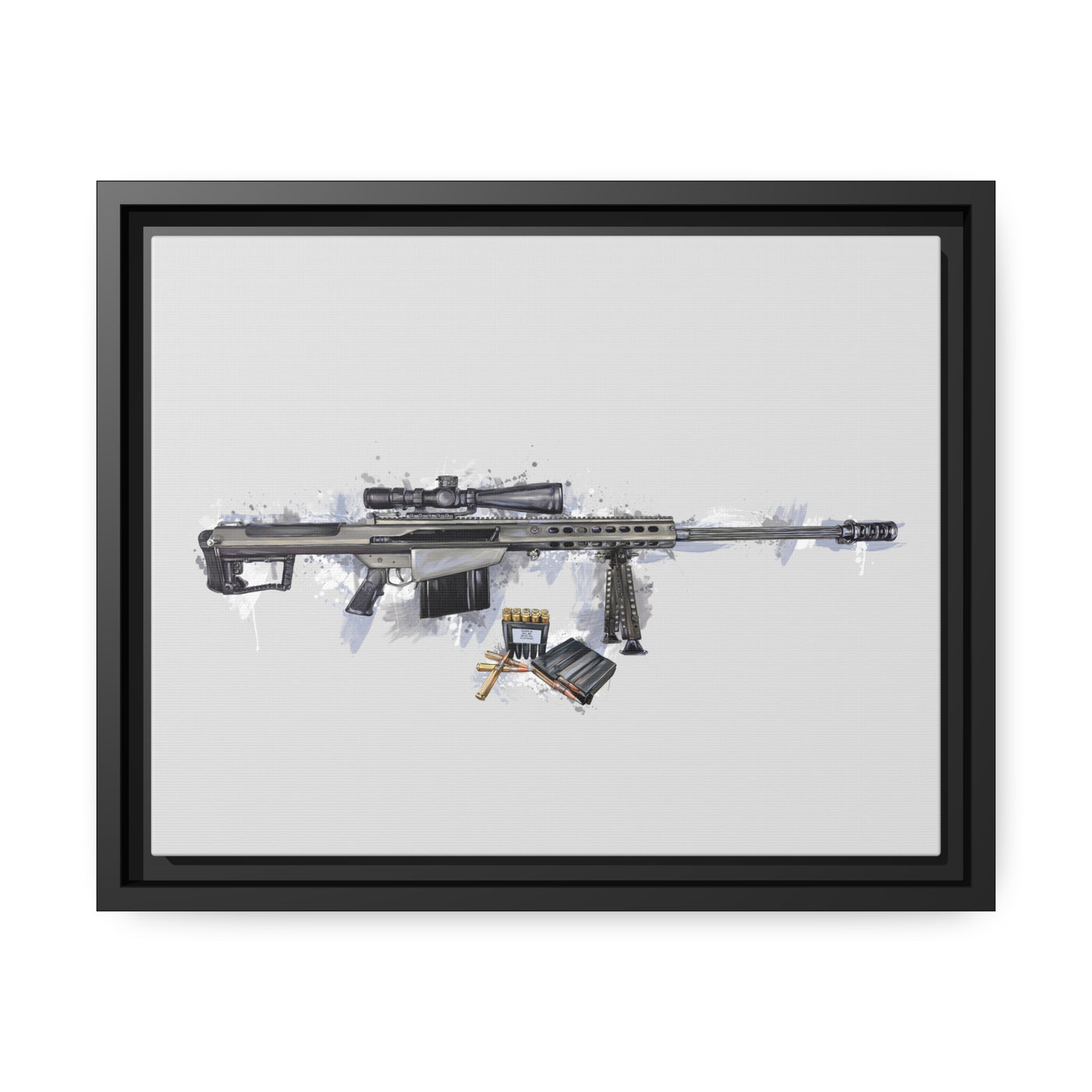 The Long-Range Legend - .50 Cal BMG Rifle Painting - Blue Accents - Black Framed Wrapped Canvas - Value Collection