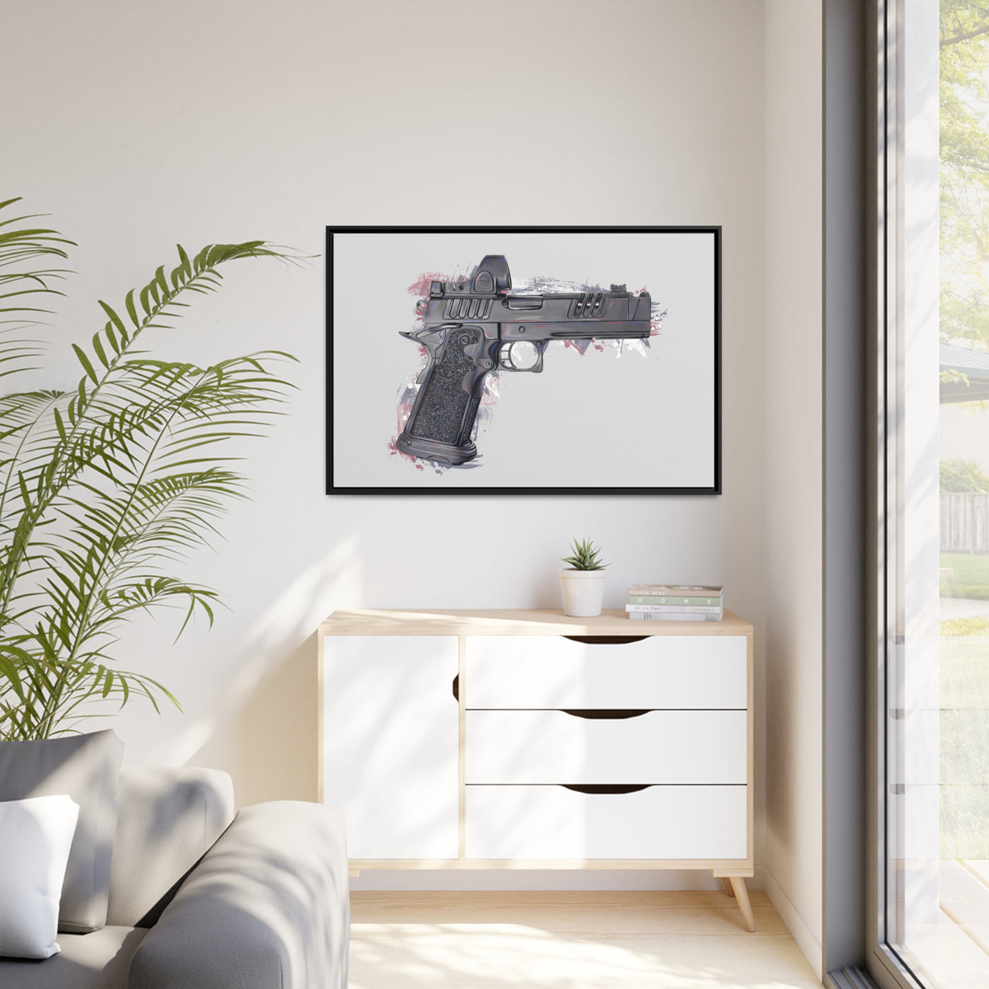 2011 Delta Pistol Painting - Black Framed Wrapped Canvas - Value Collection