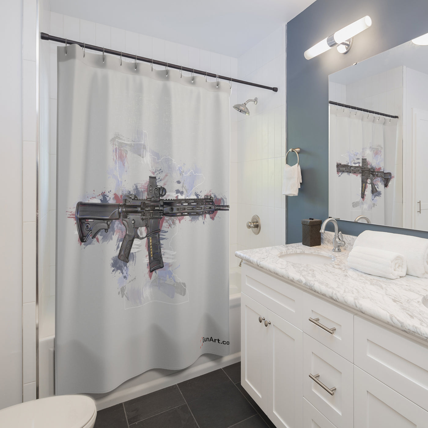 Defending Freedom - Minnesota - AR-15 State Shower Curtains - White State