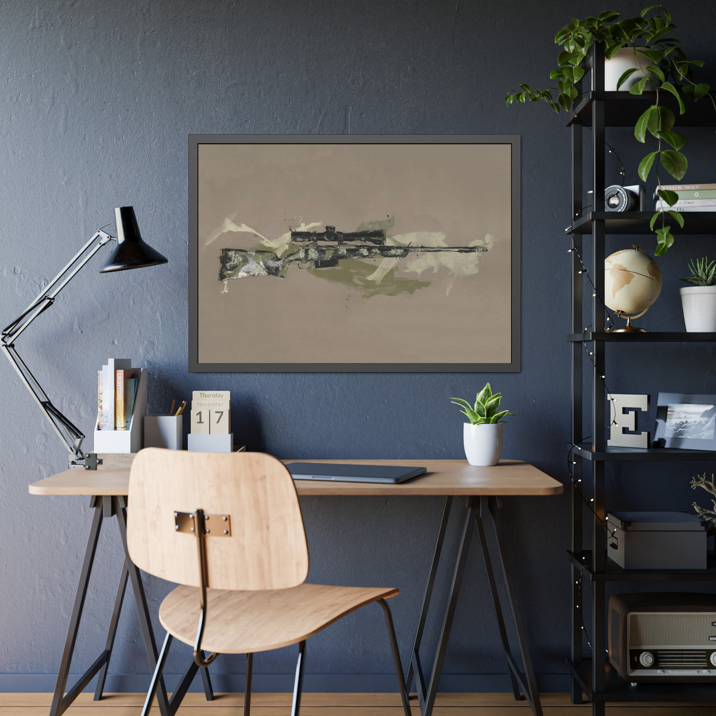 The Harvester - Long Range Hunting Rifle Painting (Minimal) - Black Frame - Value Collection