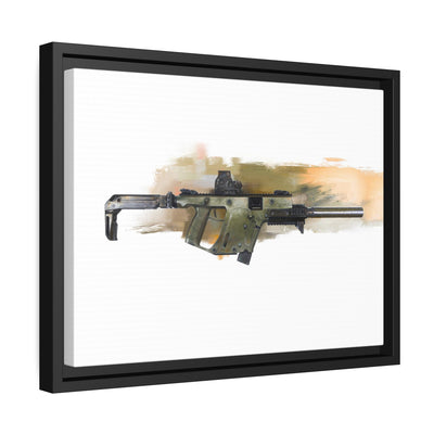 The Vindicator - Suppressed SMG Painting - Yellow Background - Black Framed Wrapped Canvas - Value Collection