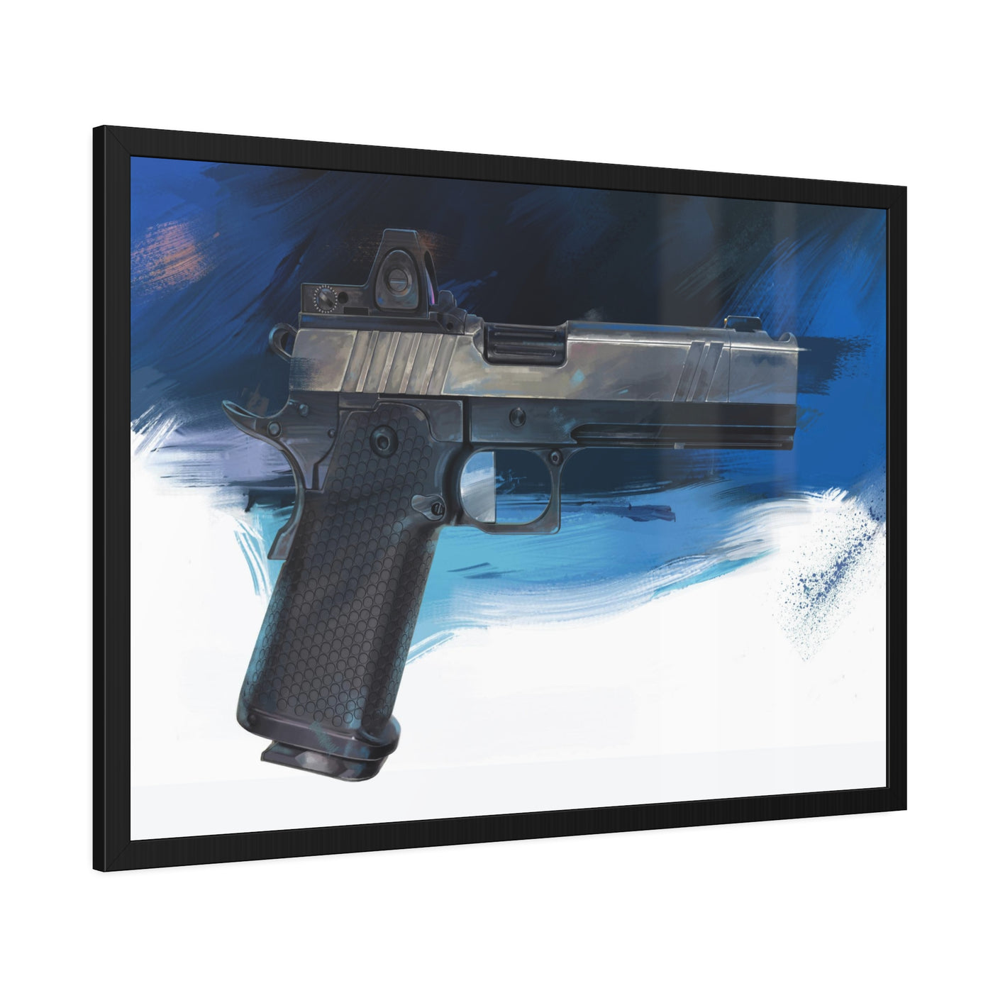 2011 Charlie - Pistol Painting - Dark Blue Background - Black Frame - Value Collection