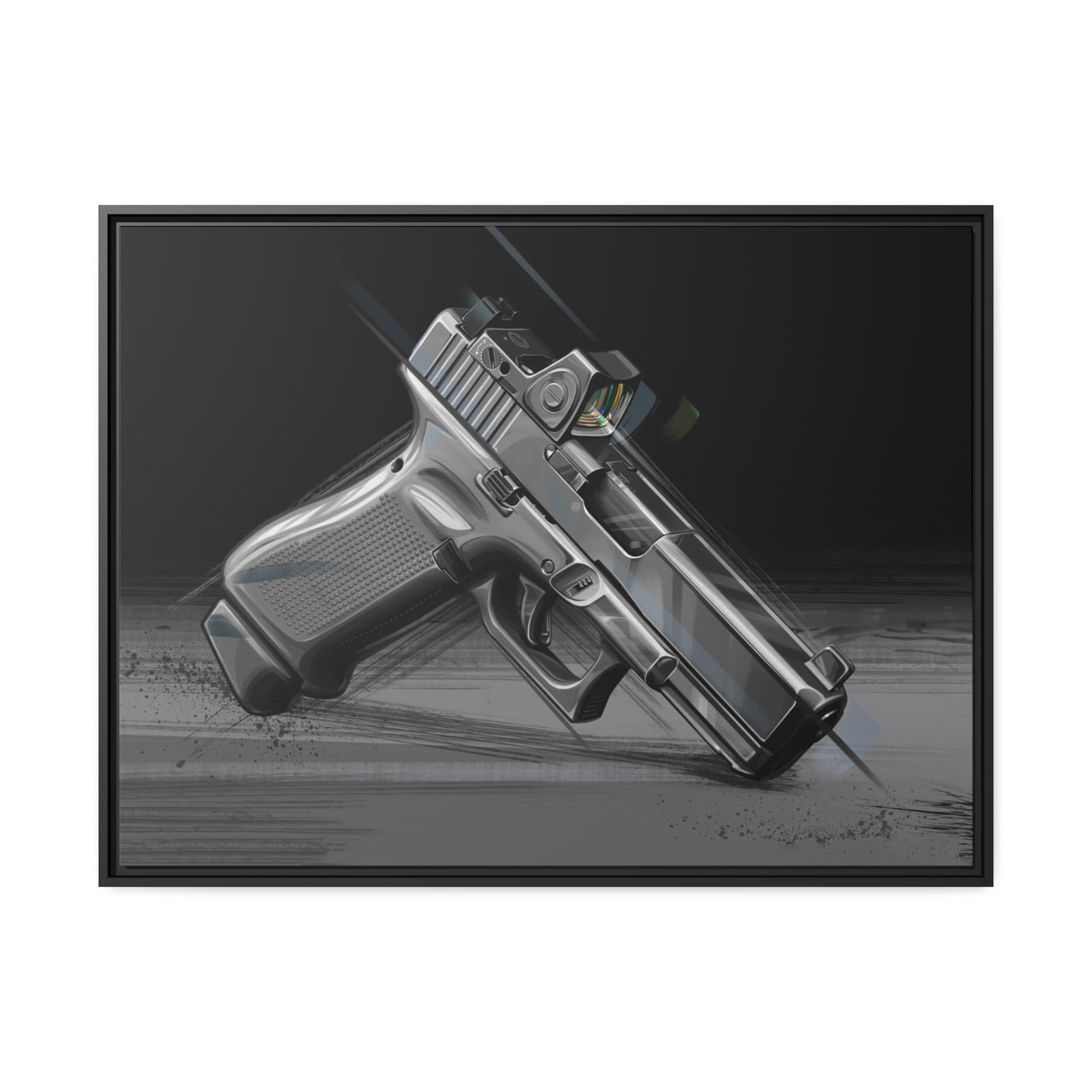 The Last Resort - OG Grey Poly Pistol Painting - Black Framed Wrapped Canvas - Value Collection