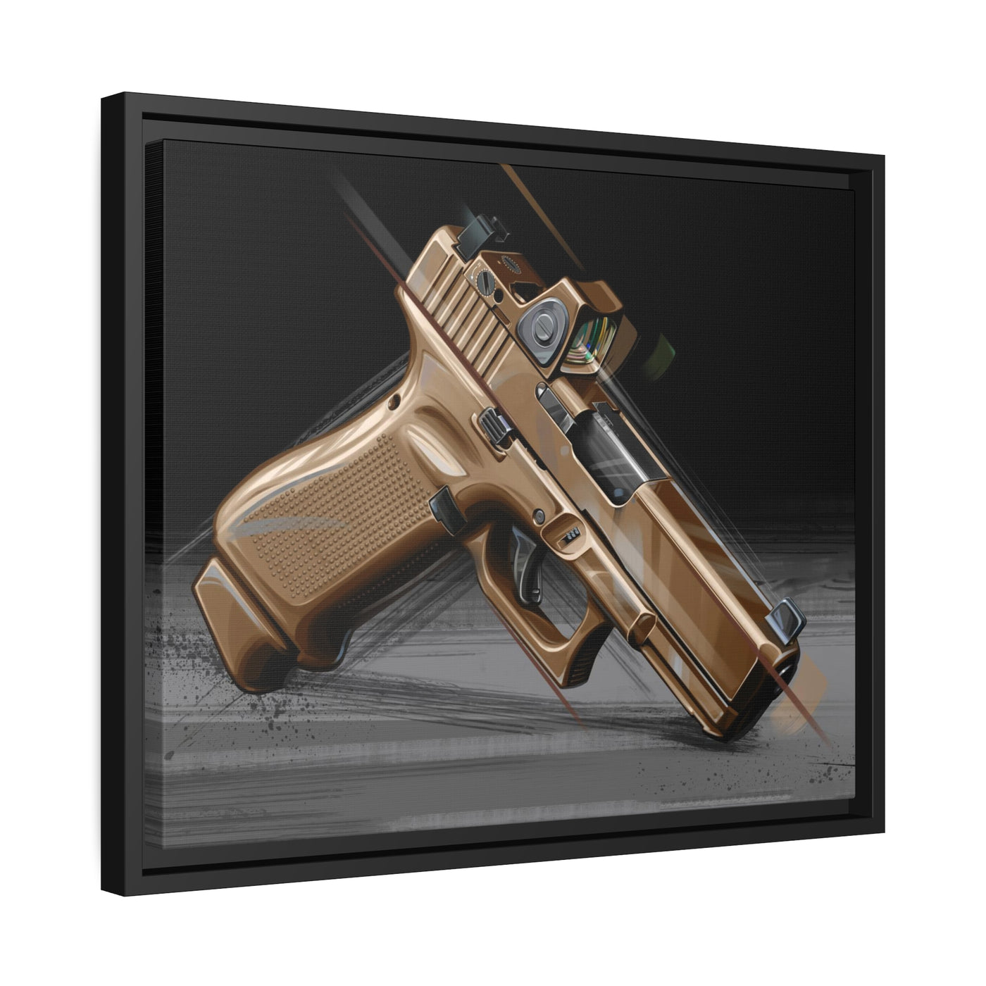 The Last Resort - OG Tan Poly Pistol Painting - Black Framed Wrapped Canvas - Value Collection