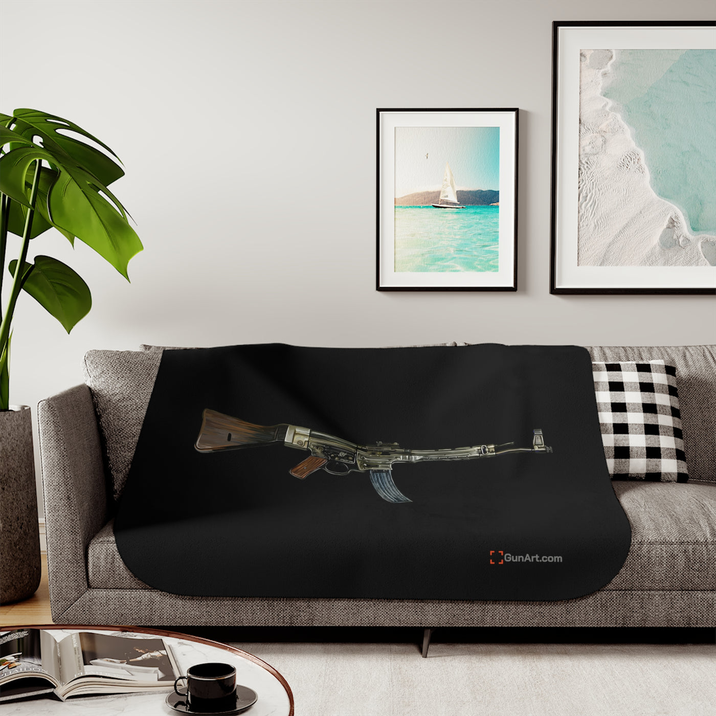 WWII German Assault Rifle Sherpa Blanket - Just The Piece - Black Background