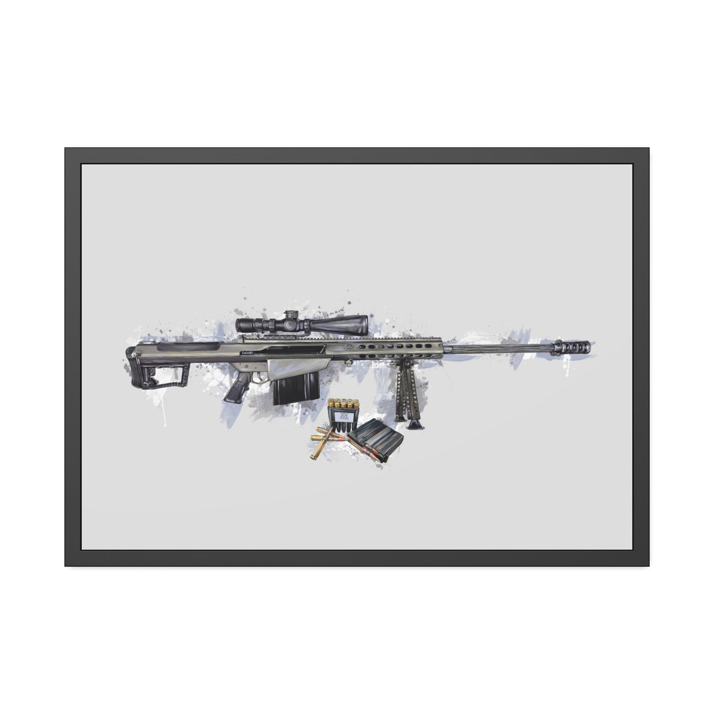 The Long-Range Legend - .50 Cal BMG Rifle Painting - Blue Accents - Black Frame - Value Collection