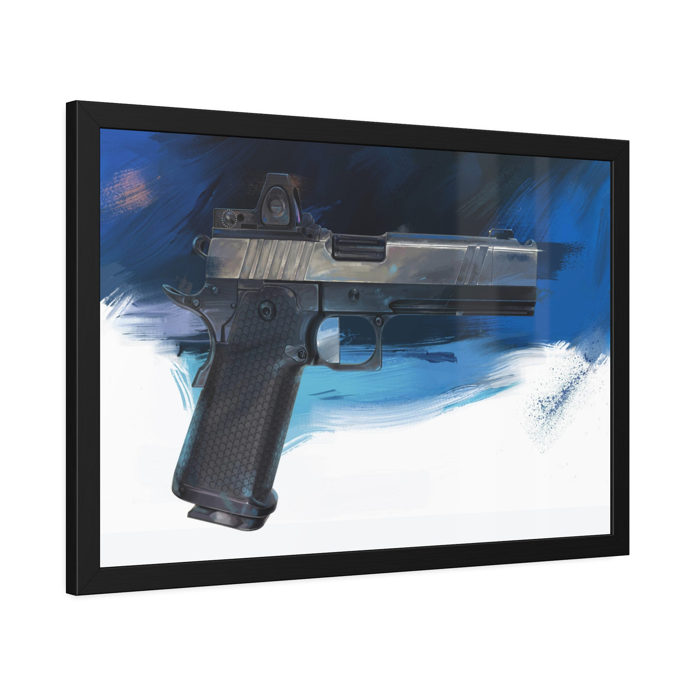 2011 Charlie - Pistol Painting - Dark Blue Background - Black Frame - Value Collection