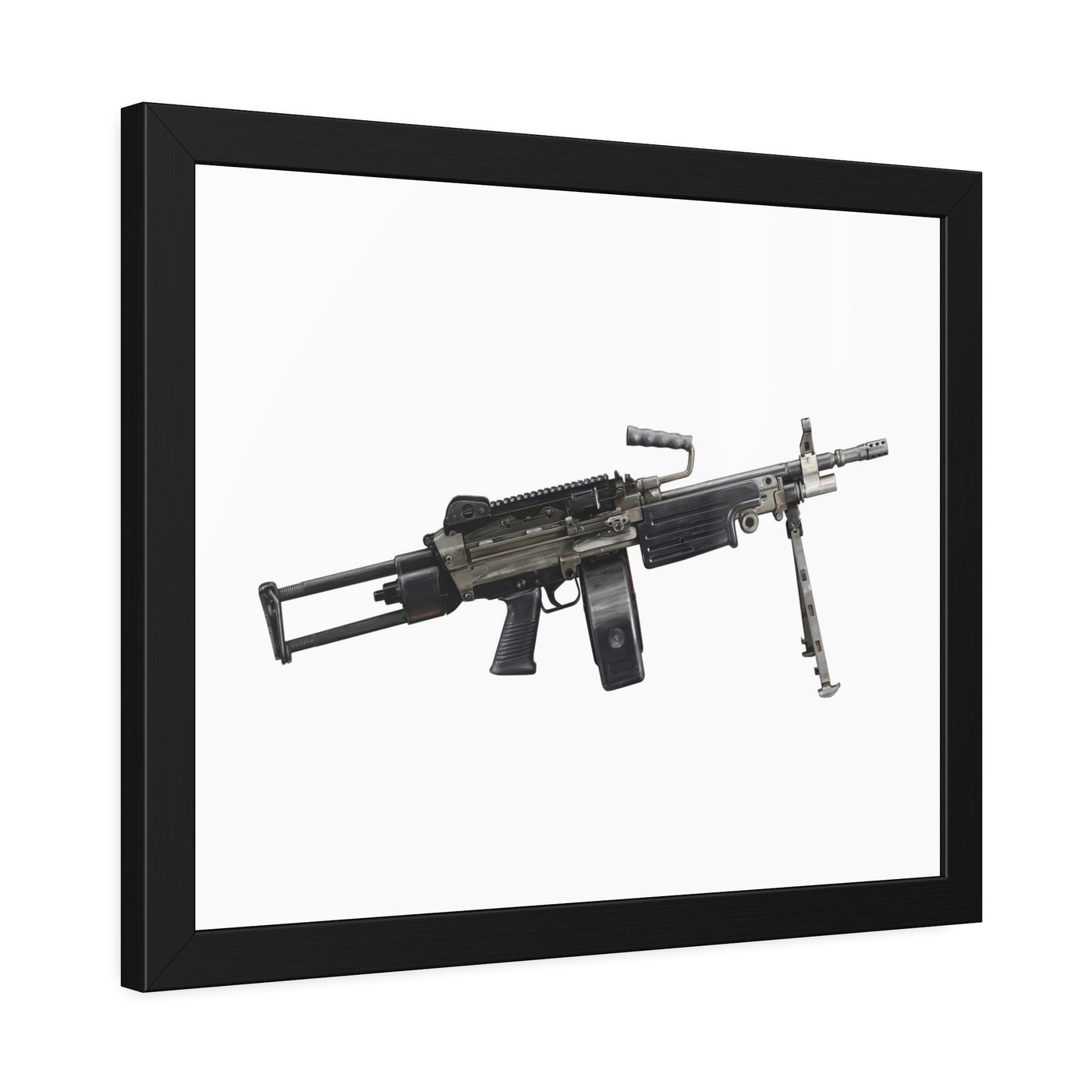 Belt-Fed 5.56x45mm Light Machine Gun Painting - Just The Piece - Black Frame - Value Collection