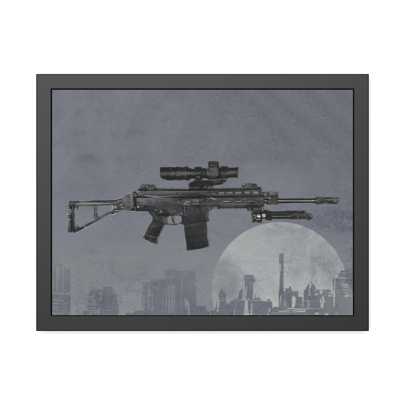 The Urban Sniper Painting - Grey Background - Black Frame - Value Collection