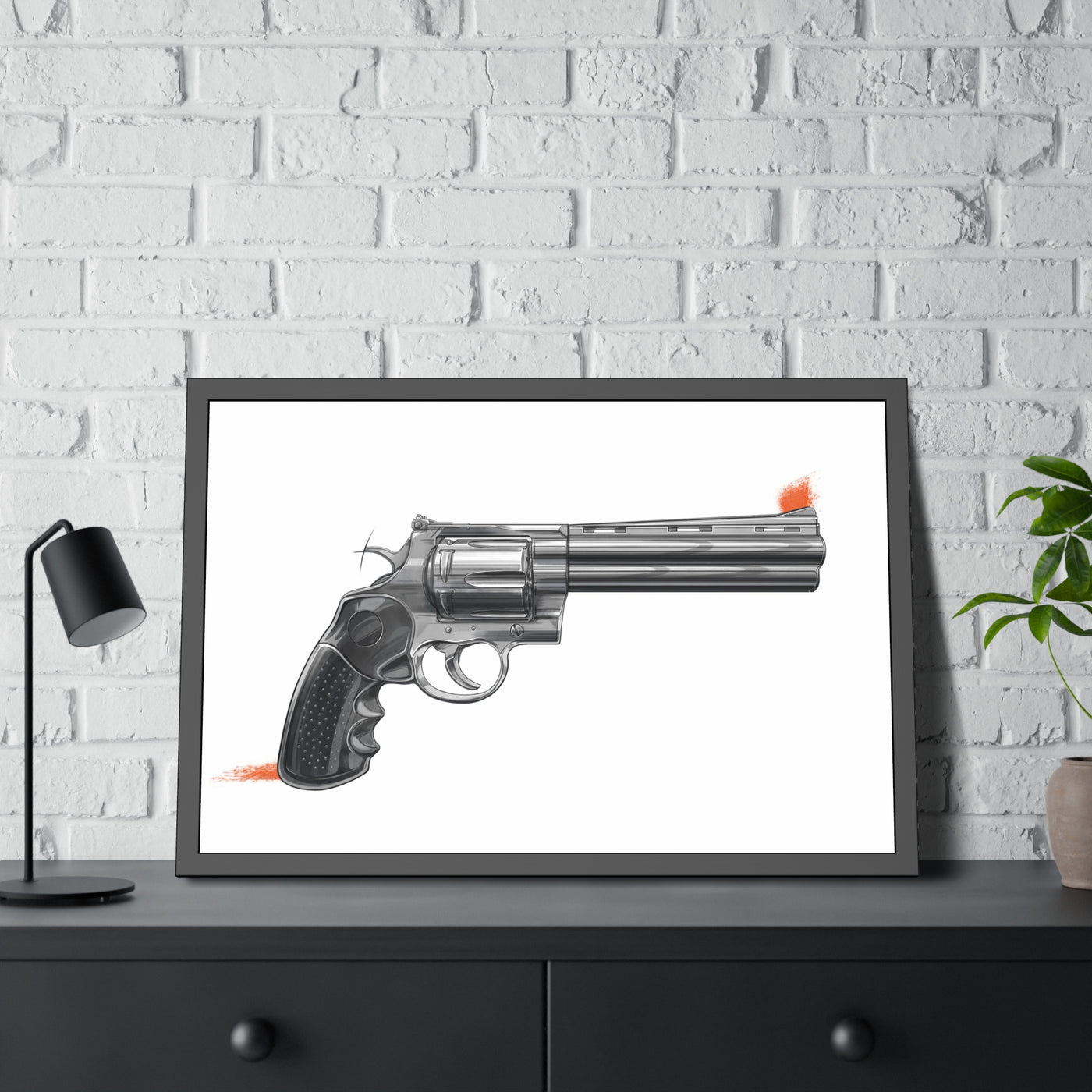 Stainless .44 Mag Revolver Painting - Just The Piece - Black Frame - Value Collection