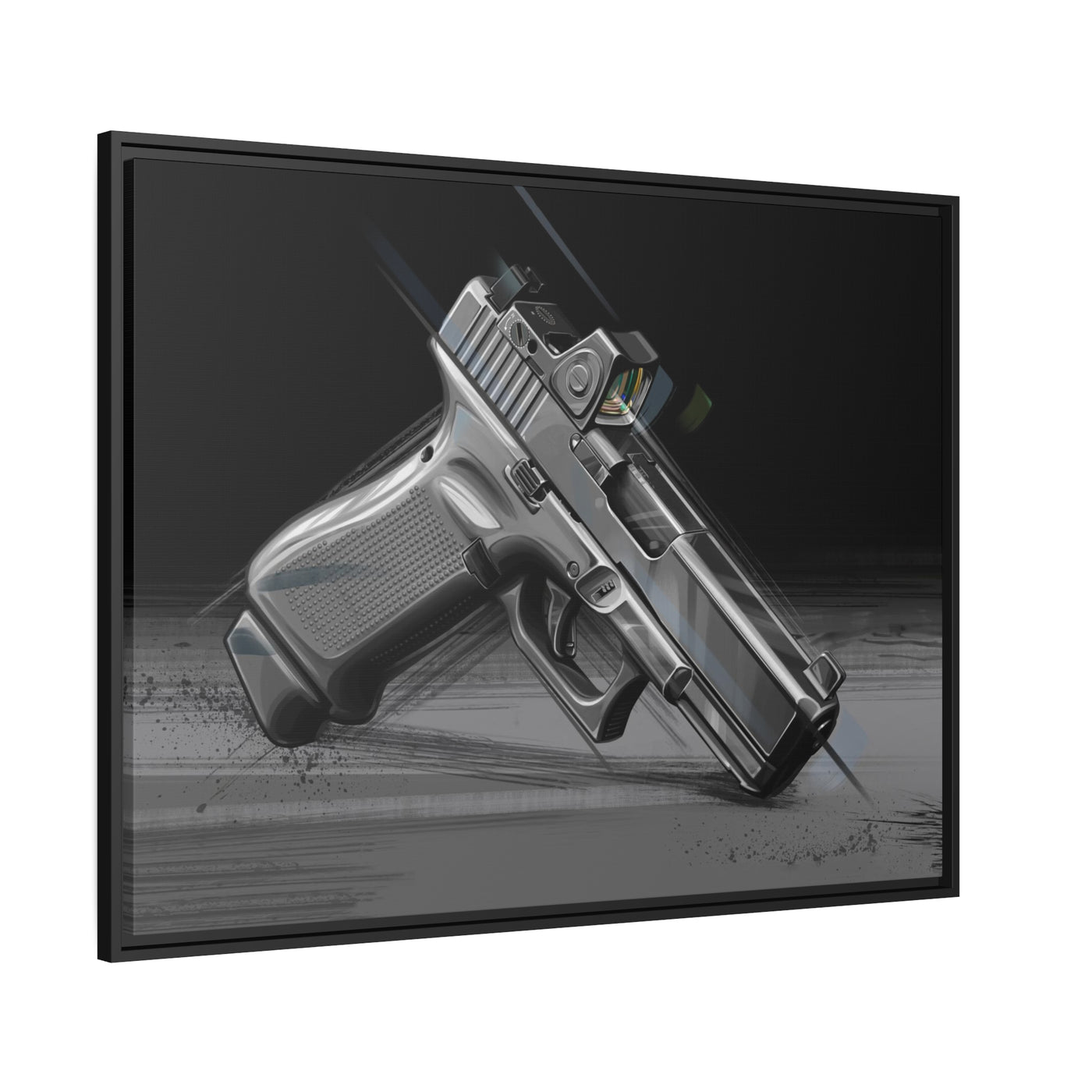 The Last Resort - OG Grey Poly Pistol Painting - Black Framed Wrapped Canvas - Value Collection