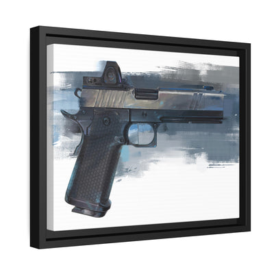 2011 Charlie - Pistol Painting - Blue Background - Black Framed Wrapped Canvas - Value Collection