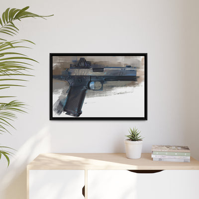 2011 Charlie - Pistol Painting - Brown Background - Black Framed Wrapped Canvas - Value Collection