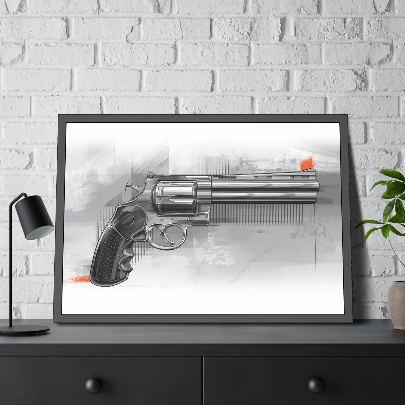 Stainless .44 Mag Revolver Painting - Black Frame - Value Collection