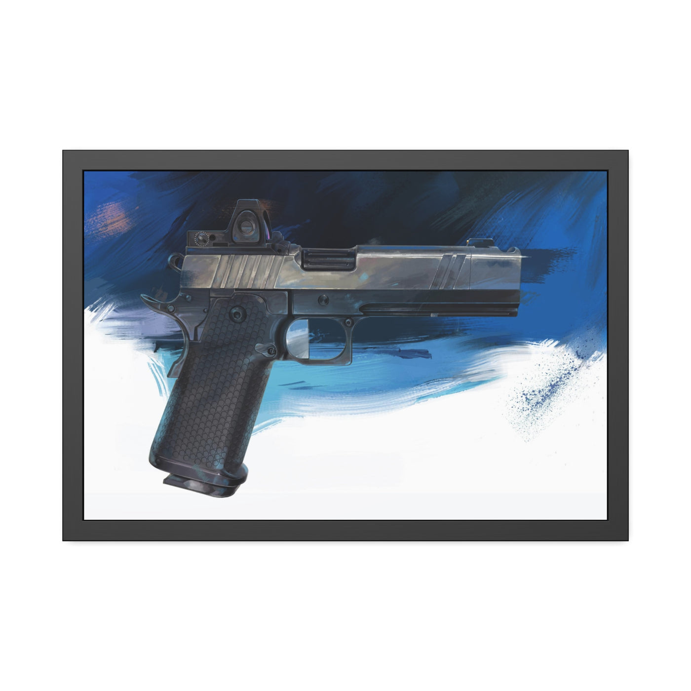 2011 Charlie - Pistol Painting - Dark Blue Background - Black Frame - Value Collection