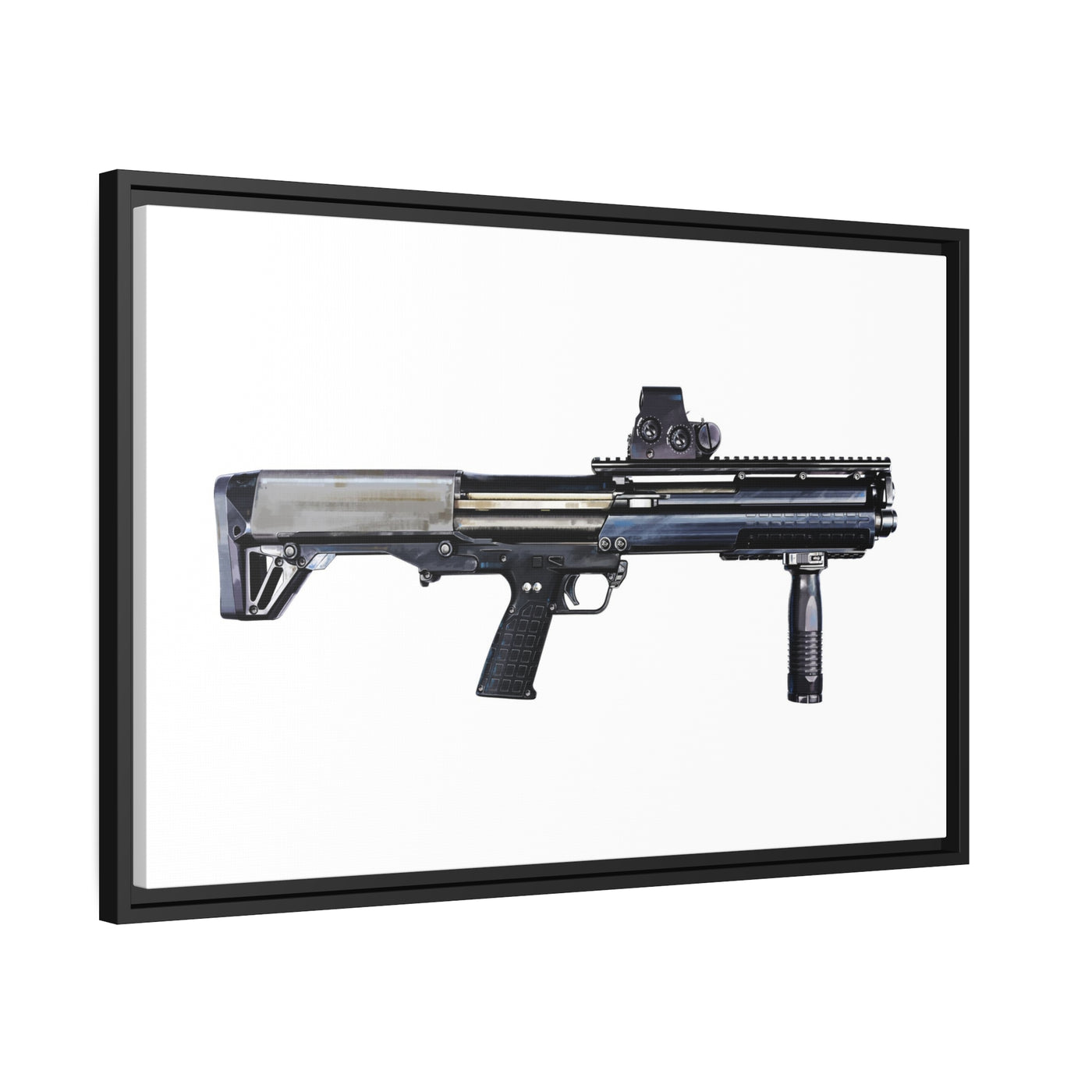 Tactical Bullpup Shotgun Painting - Just The Piece - Black Framed Wrapped Canvas - Value Collection