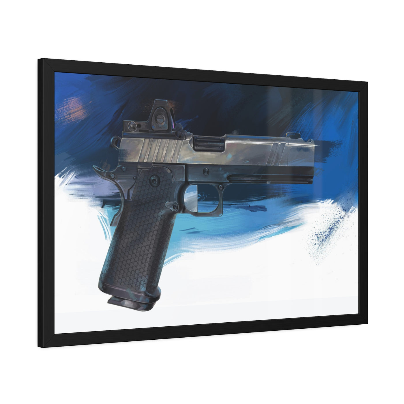 2011 Charlie - Pistol Painting - Dark Blue Background - Black Frame - Value Collection