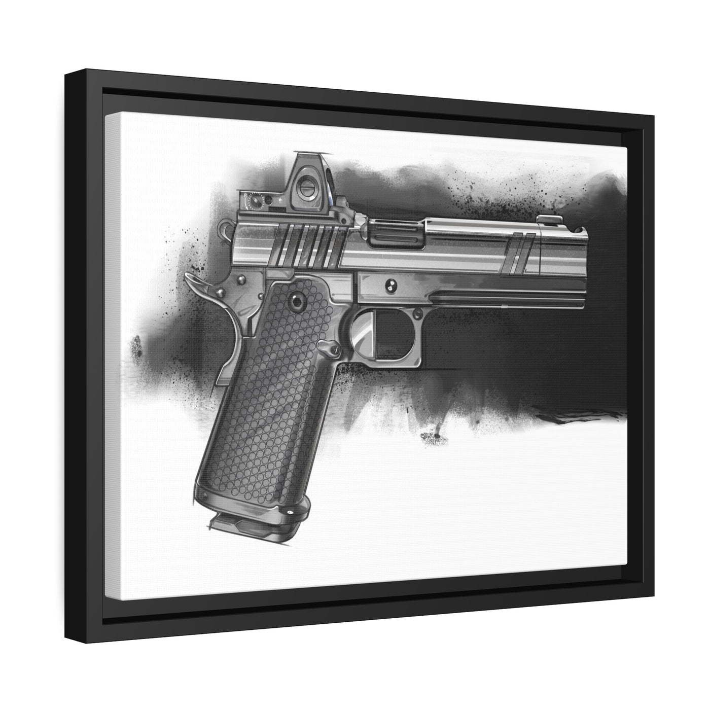 2011 Black & White Pistol Painting - Black Framed Wrapped Canvas - Value Collection