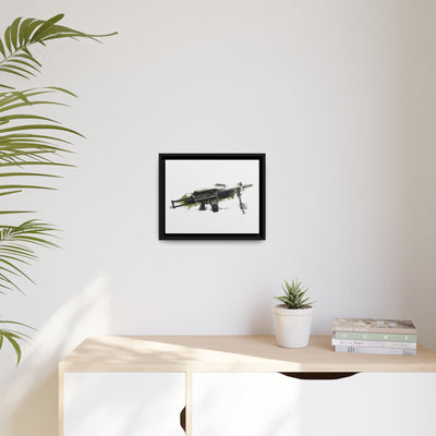 Belt-Fed 5.56x45mm Light Machine Gun Painting - Green Background - Black Framed Wrapped Canvas - Value Collection