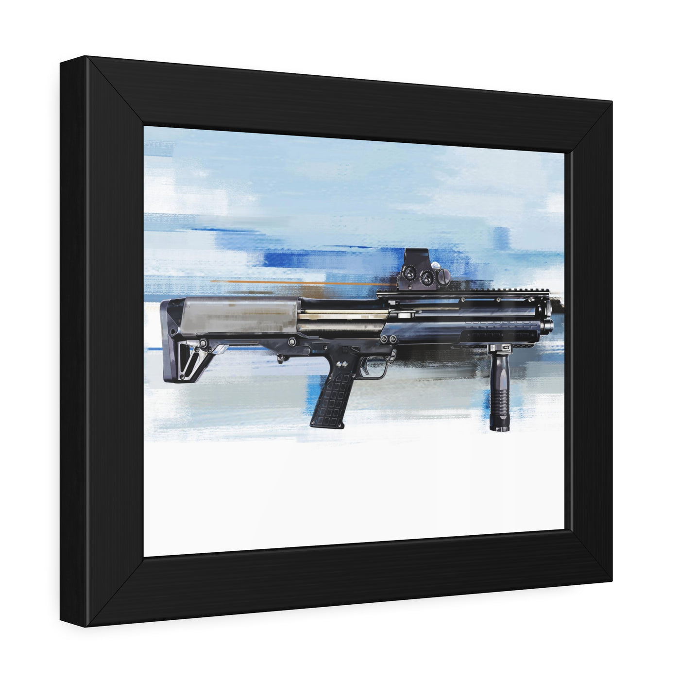 Tactical Bullpup Shotgun Painting - Blue Background - Black Frame - Value Collection