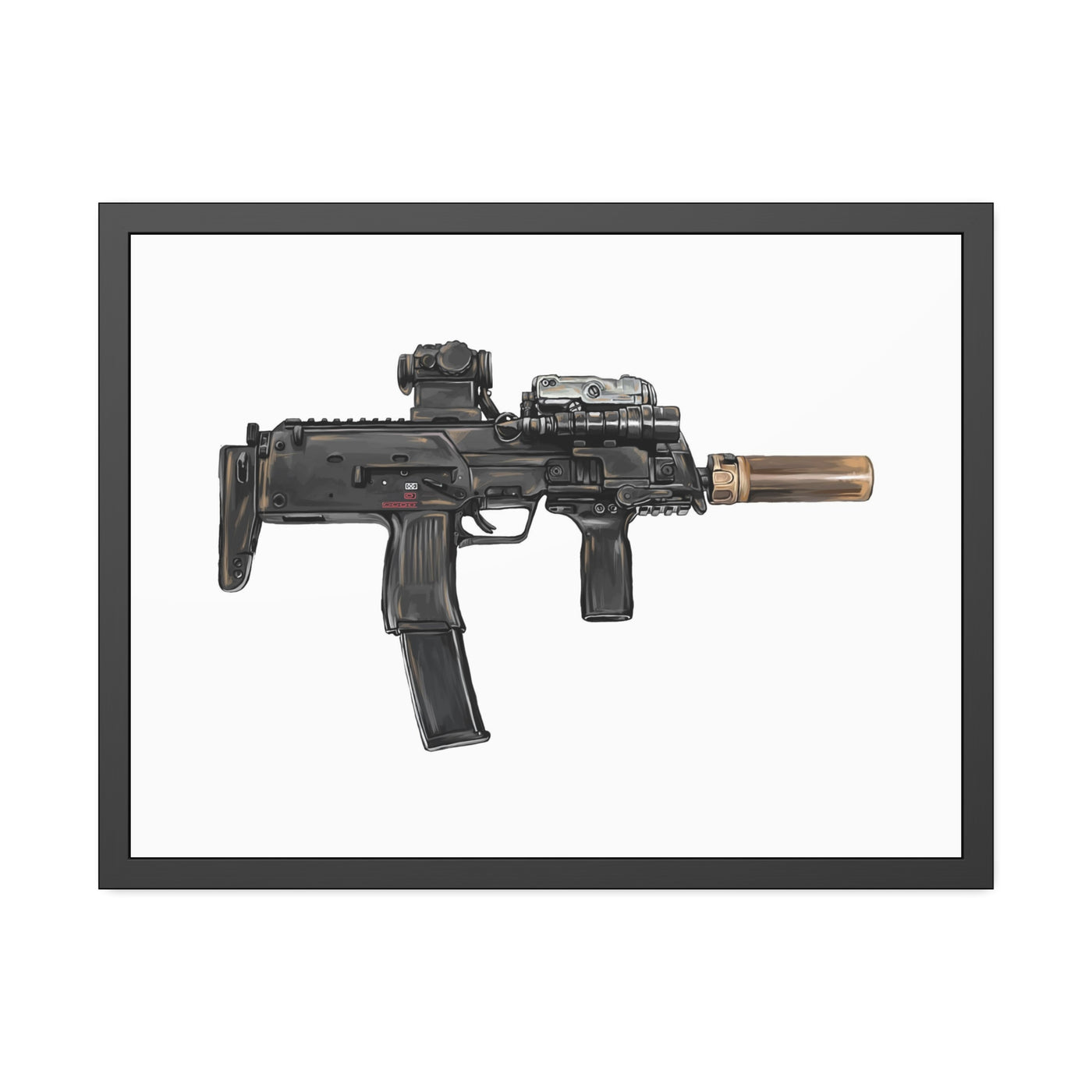 German 4.6x30mm Sub Machine Gun Painting - Just The Piece - Black Frame - Value Collection