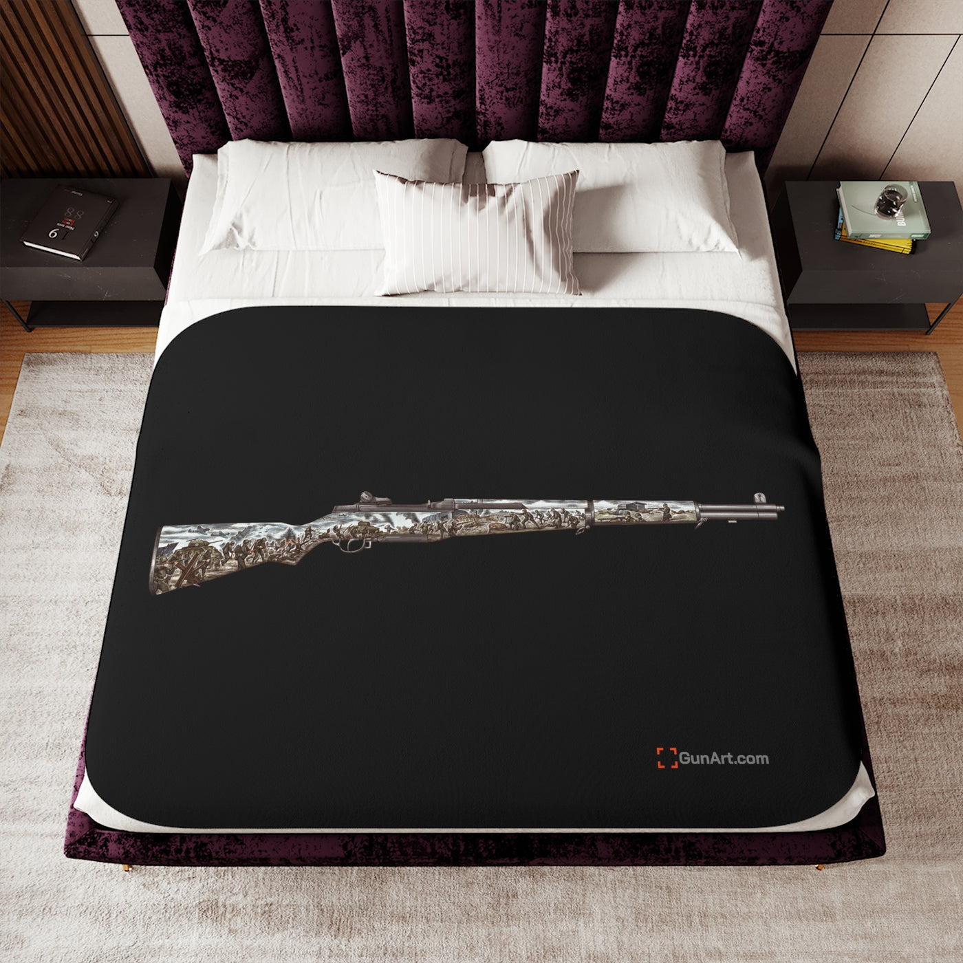 Honoring The Brave / M1 Garand / World War II D-Day Sherpa Blanket - Color Gun - Black Background