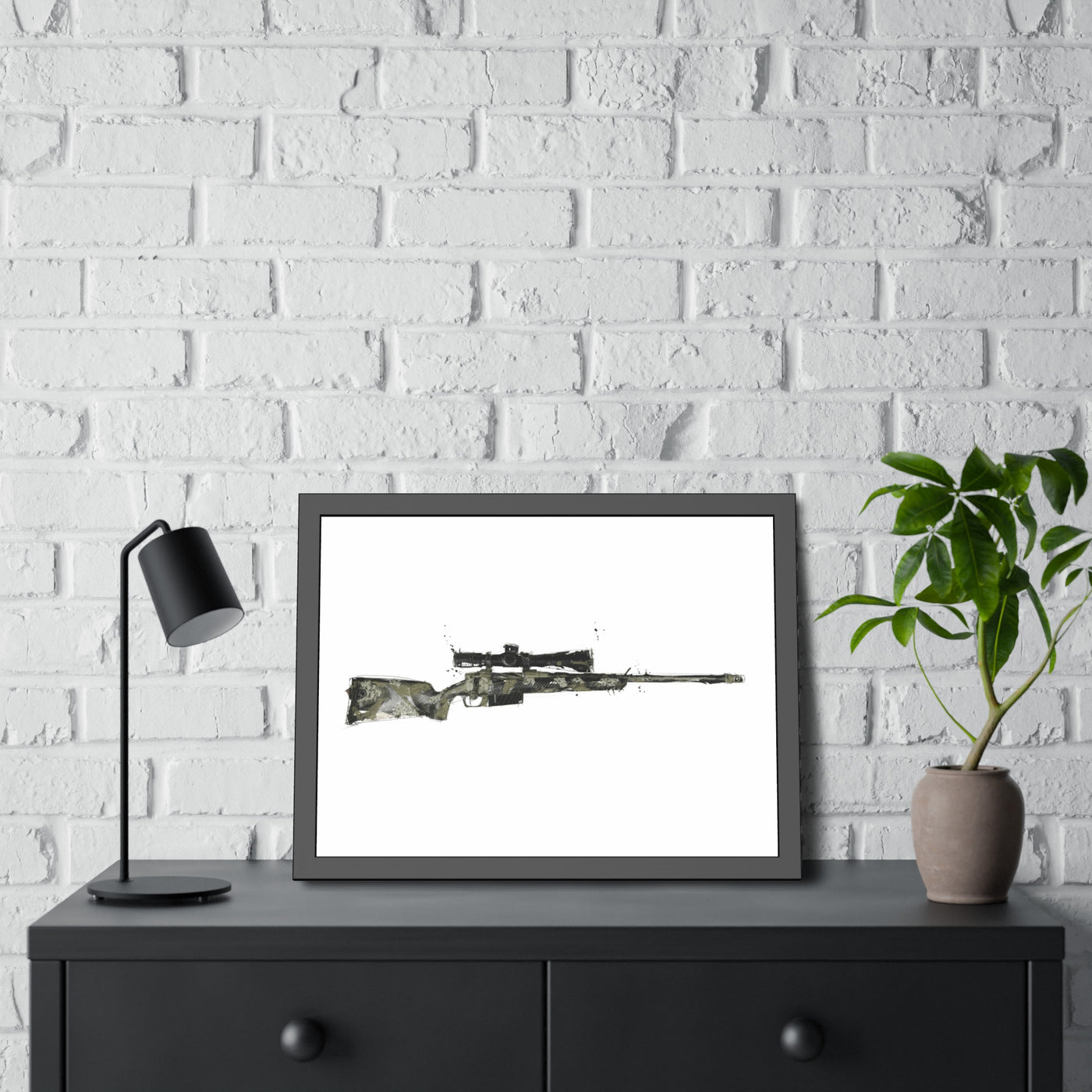 The Harvester - Long Range Hunting Rifle Painting - Just The Piece - Black Frame - Value Collection