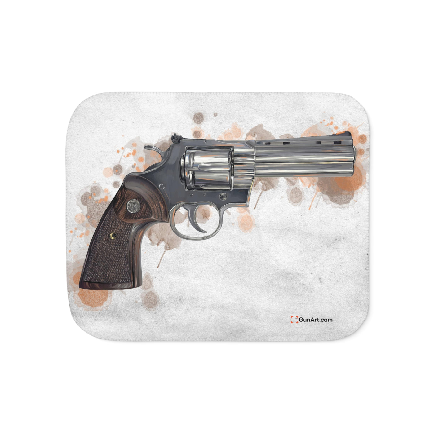 Wood & Stainless .357 Magnum Revolver Sherpa Blanket - Orange Background