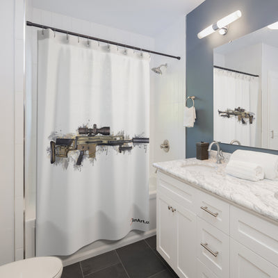 Socom Sniper Rifle Shower Curtains - White Background