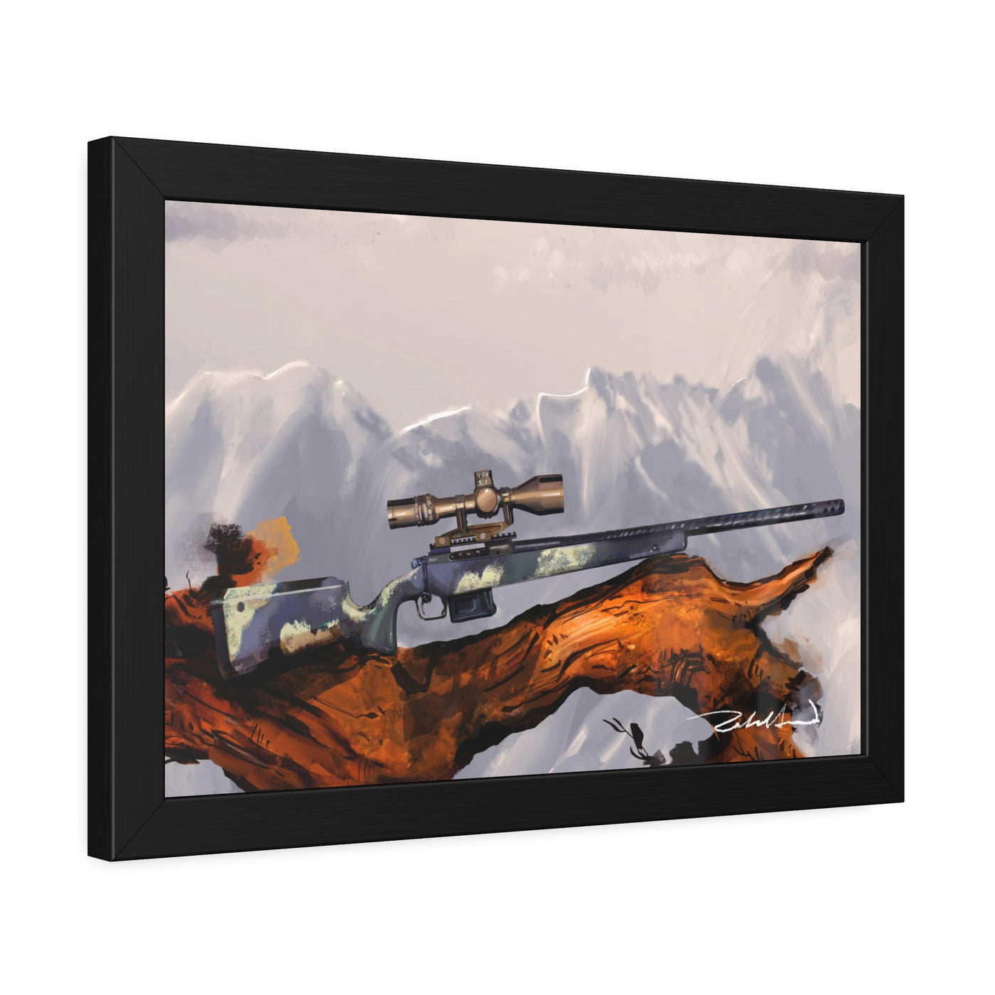 Carbon Fiber Bolt Action Hunting Rifle Painting - Black Frame - Value Collection